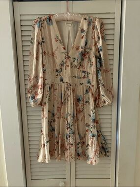 Shoshanna Pink Floral Polka Dot Long Sleeve Babydoll Dress Size 0